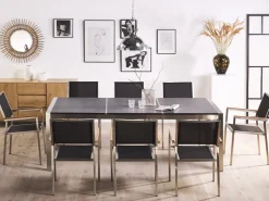 Beliani 8-Istuttava Ulkoruokailuryhma Poltettu Graniittitaso Ja Tekstiilituolit Musta Grosseto Store