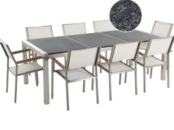 Beliani 8-Istuttava Ulkoruokailuryhma Poltettu Graniittitaso Tekstiilituolit Musta/Valkoinen Grosseto Clearance