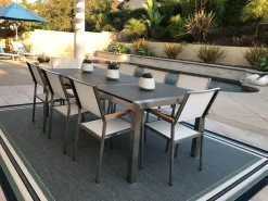 Beliani 8-Istuttava Ulkoruokailuryhma Poltettu Graniittitaso Tekstiilituolit Musta/Valkoinen Grosseto Clearance