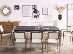 Beliani 8-Istuttava Ulkoruokailuryhma Poltettu Graniittitaso Tekstiilituolit Musta/Valkoinen Grosseto Clearance