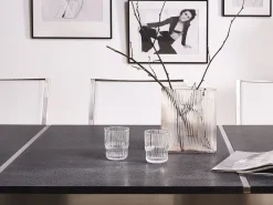 Beliani 8-Istuttava Ulkoruokailuryhma Poltettu Graniittitaso Tekstiilituolit Musta/Valkoinen Grosseto Clearance