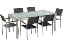 Beliani 6-Istuttava Ulkoruokailuryhma Lasitaso Tekstiilituolit Kirkas/Musta Grosseto Best