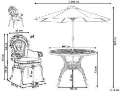 Beliani 4-Istuttava Ulkoruokailuryhma Aurinkovarjolla Alumiini Ruskea Sapri Sale