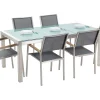 Beliani 6-Istuttava Ulkoruokailuryhma 3-Osainen Lasitaso Tekstiilituolit Harmaa Grosseto Store
