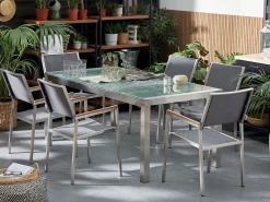 Beliani 6-Istuttava Ulkoruokailuryhma 3-Osainen Lasitaso Tekstiilituolit Harmaa Grosseto Store