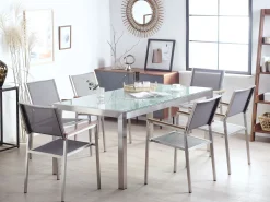 Beliani 6-Istuttava Ulkoruokailuryhma 3-Osainen Lasitaso Tekstiilituolit Harmaa Grosseto Store