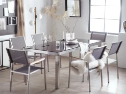 Beliani 6-Istuttava Ulkoruokailuryhma Lasitaso Tekstiilituolit Musta/Harmaa Grosseto Store