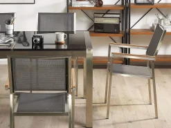 Beliani 6-Istuttava Ulkoruokailuryhma Lasitaso Tekstiilituolit Musta/Harmaa Grosseto Store