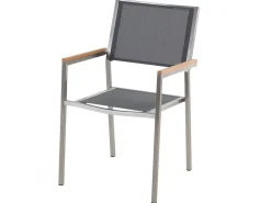 Beliani 6-Istuttava Ulkoruokailuryhma Lasitaso Tekstiilituolit Musta/Harmaa Grosseto Store