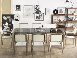 Beliani 8-Istuttava Ulkoruokailuryhma 3-Osainen Graniittitaso Tekstiilituolit Musta/Valkoinen Grosseto Store