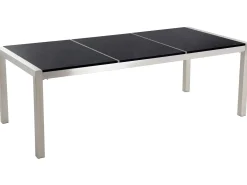 Beliani 8-Istuttava Ulkoruokailuryhma 3-Osainen Graniittitaso Tekstiilituolit Musta/Valkoinen Grosseto Store