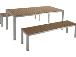 Beliani 6-Istuttava Ulkoruokailuryhma Alumiini Vaalea Puu Nardo Hot