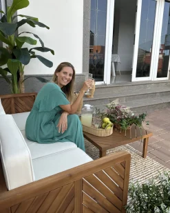 Beliani 3-Istuttava Ulkosohva Akasiapuu Valkoinen Baratti Fashion