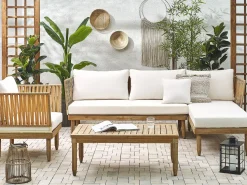 Beliani 4-Istuttava Ulkosohvaryhma Akasiapuu Vasenk. Valkoinen Cremona Online