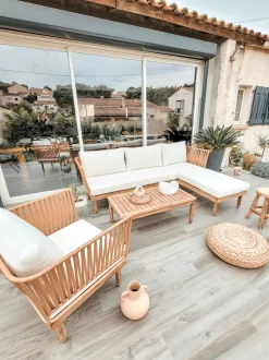 Beliani 4-Istuttava Ulkosohvaryhma Akasiapuu Vasenk. Valkoinen Cremona Online