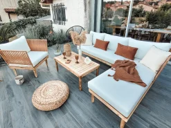 Beliani 4-Istuttava Ulkosohvaryhma Akasiapuu Vasenk. Valkoinen Cremona Online