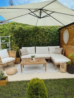 Beliani 4-Istuttava Ulkosohvaryhma Akasiapuu Vasenk. Valkoinen Cremona Online