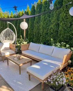 Beliani 4-Istuttava Ulkosohvaryhma Akasiapuu Vasenk. Valkoinen Cremona Online