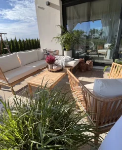 Beliani 4-Istuttava Ulkosohvaryhma Akasiapuu Vasenk. Valkoinen Cremona Online