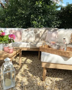 Beliani 4-Istuttava Ulkosohvaryhma Akasiapuu Vasenk. Valkoinen Cremona Online