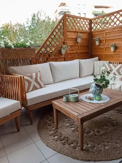 Beliani 4-Istuttava Ulkosohvaryhma Akasiapuu Vasenk. Valkoinen Cremona Online