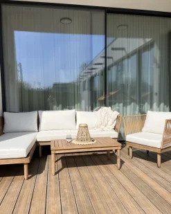 Beliani 4-Istuttava Ulkosohvaryhma Akasiapuu Vasenk. Valkoinen Cremona Online