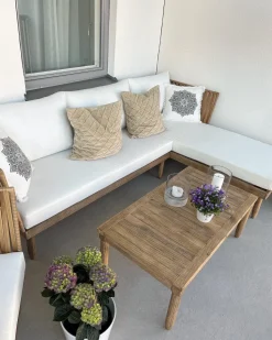 Beliani 4-Istuttava Ulkosohvaryhma Akasiapuu Vasenk. Valkoinen Cremona Online