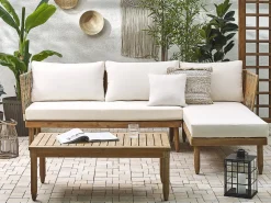 Beliani 4-Istuttava Ulkosohvaryhma Akasiapuu Vasenk. Valkoinen Cremona Online