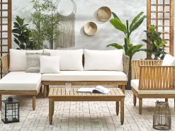 Beliani 4-Istuttava Ulkosohvaryhma Akasiapuu Vasenk. Valkoinen Cremona Online