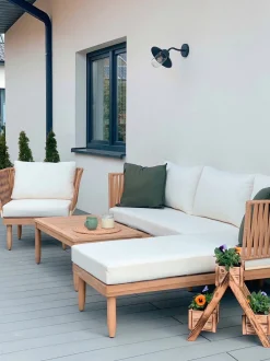 Beliani 4-Istuttava Ulkosohvaryhma Akasiapuu Vasenk. Valkoinen Cremona Online