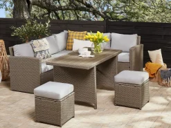 Beliani 5-Istuttava Ulkosohvaryhma Polyrottinki Ruskeanharmaa Bardi Online