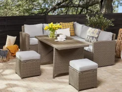 Beliani 5-Istuttava Ulkosohvaryhma Polyrottinki Ruskeanharmaa Bardi Online