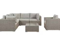 Beliani 6-Istuttava Ulkosohvaryhma Polyrottinki Vasenk. Ruskeanharmaa Contare New