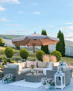 Beliani 6-Istuttava Ulkosohvaryhma Polyrottinki Vasenk. Ruskeanharmaa Contare New