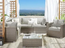 Beliani 6-Istuttava Ulkosohvaryhma Polyrottinki Vasenk. Ruskeanharmaa Contare New