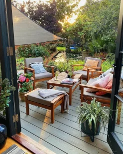 Beliani 4-Istuttava Ulkosohvaryhma Akaasia Vaalea Puu Manila Fashion