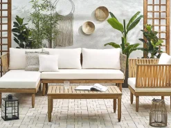 Beliani 4-Istuttava Ulkosohvaryhma Akasiapuu Oikeak. Valkoinen Cremona Flash Sale