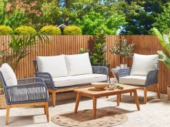 Beliani 4-Istuttava Ulkosohvaryhma Akasiapuu Valkoinen/Sininen Merano Ii Cheap