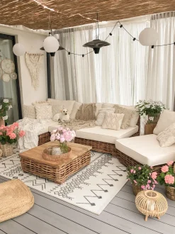 Beliani 4-Istuttava Ulkosohvaryhma Rottinki Vasenk. Luonnonvari Varallo Clearance