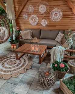 Beliani 4-Istuttava Ulkosohvaryhma Akaasia Oikeak. Vaalea Puu Timor Fashion