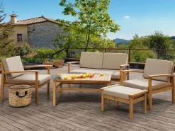 Beliani 4-Istuttava Ulkosohvaryhma Sertifioitu Akaasia Vaalea Puu Manila New