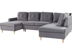 Beliani 4-Istuttava U-Muotoinen Kulmavuodesohva Säilytystilalla Sametti Harmaa Lerum Flash Sale