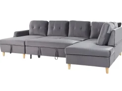 Beliani 4-Istuttava U-Muotoinen Kulmavuodesohva Säilytystilalla Sametti Harmaa Lerum Flash Sale