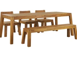 Beliani 6-Istuttava Vaalea Akaasiapuinen Ulkoruokailuryhma Penkilla Ja Tuoleilla Livorno Cheap