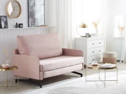 Beliani 2-Istuttava Vuodesohva Kangas Vaaleanpunainen Belfast Clearance