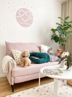 Beliani 2-Istuttava Vuodesohva Kangas Vaaleanpunainen Belfast Clearance