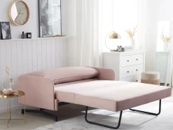 Beliani 2-Istuttava Vuodesohva Kangas Vaaleanpunainen Belfast Clearance