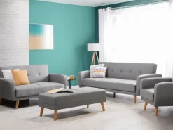 Beliani 2-Istuttava Vuodesohva Kangas Vaaleanharmaa Florli Sale