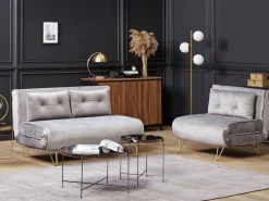 Beliani 2-Istuttava Vuodesohva Sametti Harmaa Vestfold Cheap