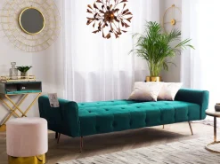 Beliani 3-Istuttava Vuodesohva Sametti Smaragdinvihrea Selnes Store